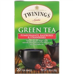 Twinings, Зелёный чай, гранат, малина и клубника, 20 пакетиков, 30 г