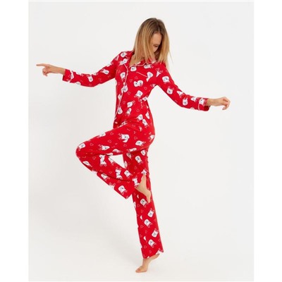 Пижама новогодняя женская (рубашка, брюки) KAFTAN Мишки, красная, размер 52-54