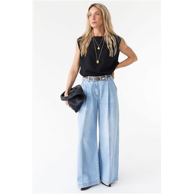 Широкие джинсы с защипами из эластичного денима VILATTE, 1230654