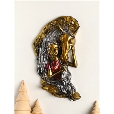 Ключница настенная декоративная «Конь с девушкой на счастье», панно с крючками, 22×14×4 см