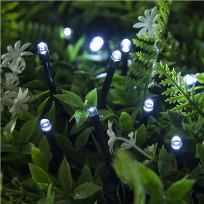 Гирлянда «Нить», 10 м, IP44, 100 LED, 2 режима, солнечная батарея, тёмная нить, свечение белое
