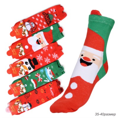 Носки женские р. 35-40 новогодний / L700 /уп 10/120/ ОДНА ПАРА