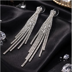 Серьги бижутерия висячие вечерние с камнями, цвет: серебристый и прозрачный, арт.012.076