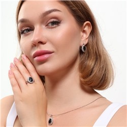 Комплект ювелирная бижутерия серьги, кулон и кольцо 17 р, покрытие: посеребрение, вставка: фианит, цвет: черный и прозрачный, арт.313.100-17