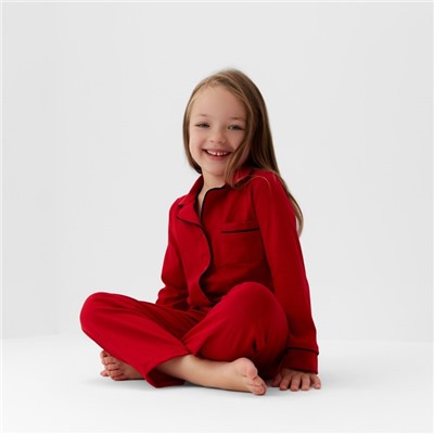 Пижама детская новогодняя (рубашка, брюки) KAFTAN Classic line, размер 36 (134-140 см), однотонная, красная