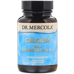 Dr. Mercola, Кальций с витаминами D3 & K2, 30 капсул