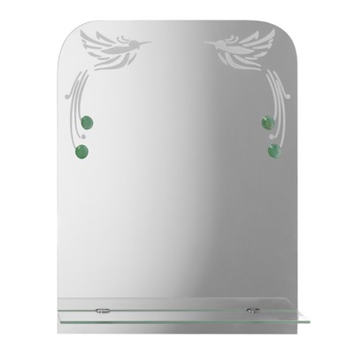 Зеркало интерьерное настенное «Райские птицы», с пескоструйной графикой, с фьюзингом, с полочкой, 35×45 см