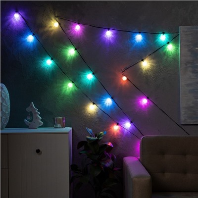 УЦЕНКА Умная гирлянда «Нить» 6 м с насадками «Калейдоскоп», IP20, тёмная нить, 20 LED, свечение RGB, USB