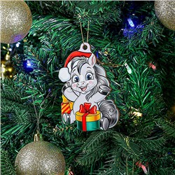Новогодняя ёлочная подвеска из дерева "Пони с подарками" 9 см