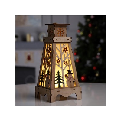 Светодиодная фигура «Снеговик в лесу» 13.5×19×13.5 см, дерево, батарейки LR1130×3, свечение тёплое белое