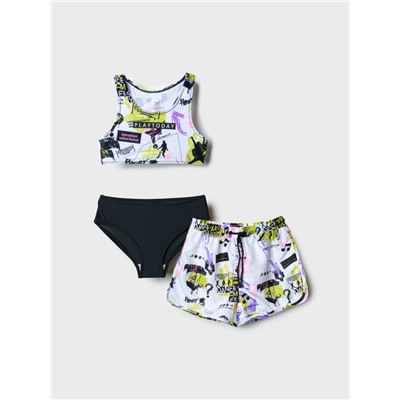 Комплект для девочек: купальный костюм трикотажный, шорты текстильные плавательные