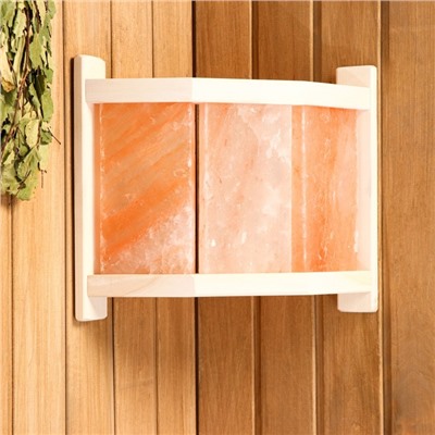 Абажур для бани и сауны с гималайской солью, липа, 29.5×33×13.5 см, настенный, угловой, 3 плитки, «Добропаровъ»