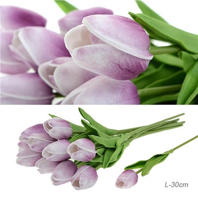 Цветок искусственный Тюльпан 30 см бело-фиолетовые / 1205 /уп 10/200/1200/ латэкс