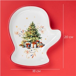 Тарелка сервировочная новогодняя Доляна «Волшебное дерево», доломит, 20×18×3 см, белая