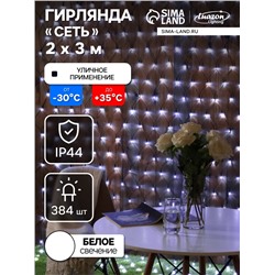 Гирлянда «Сеть» 2×3 м, IP44, УМС, тёмная нить, 384 LED, свечение белое, 220 В