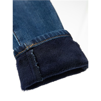 Брюки текстильные джинсовые утепленные флисом для девочек