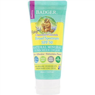 Badger Company, Детский солнцезащитный крем, SPF 30 PA+++, с ромашкой и календулой, 87 мл (2,9 жидкой унции)