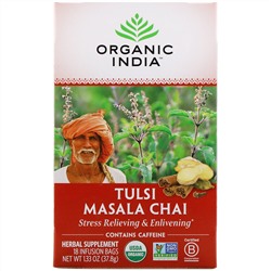 Organic India, чай масала с тулси, 18 пакетиков, 37,8 г (1,33 унции)