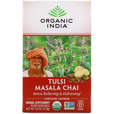 Organic India, чай масала с тулси, 18 пакетиков, 37,8 г (1,33 унции)