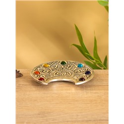 Подставка под благовония «Полумесяц с цветными кристаллами», 12×11 см, алюминий