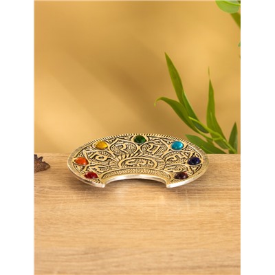 Подставка под благовония «Полумесяц с цветными кристаллами», 12×11 см, алюминий