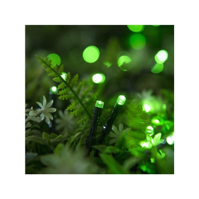 Гирлянда «Нить», 10 м, уличная, IP44, 100 LED, 2 режима, солнечная батарея, тёмная нить, свечение зелёное