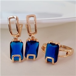Комплект ювелирная бижутерия коллекция  "Дубай" серьги и кольцо 18 р, покрытие: позолота, вставка: фианиты, цвет: синий, арт.217.307-18