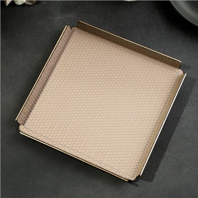 Поднос декоративный квадратный, металл и экокожа, 12×12 см, коричневый