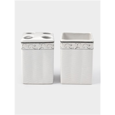 Набор аксессуаров для ванной комнаты «Завитки», 4 предмета, мыльница, дозатор для мыла, 2 стакана, белый