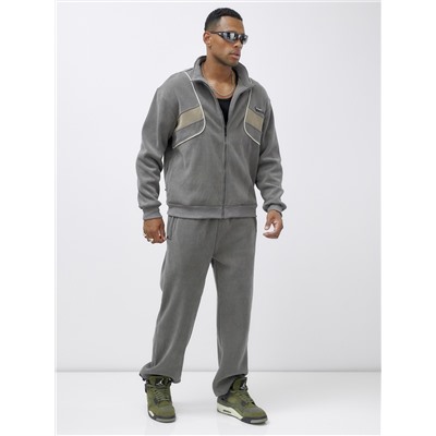 Спортивный костюм мужской демисезонный на флисе серого цвета 329Sr