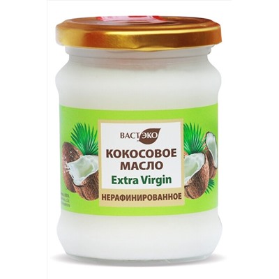 Масло кокосовое нерафинированное Extra virgin, банка 230мл ЭКОПРОДУКТЫ, 1184336