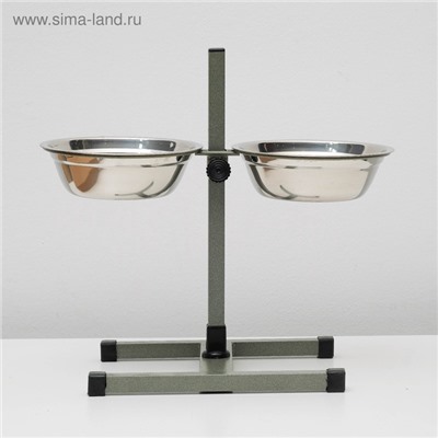 Подставка с мисками, 2×1 л, высота 40 см, разборная, зелёная