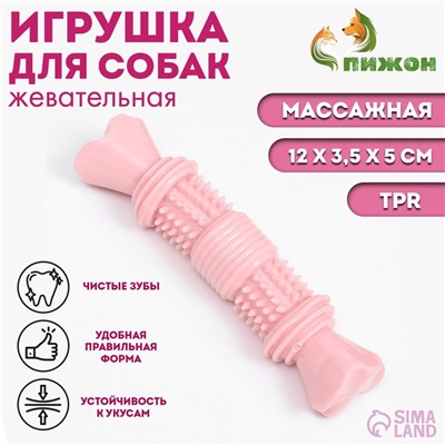Игрушка для собак «Шипастая кость», TPR, массажная,14×3.5×5, розовая