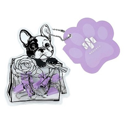 Набор зажимов для бумаг 15х25мм "МИЛЫЙ МОПС" 10 шт сиреневый 71502 Феникс