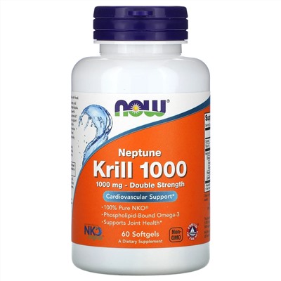 Now Foods, Крилевый жир Neptune Krill 1000, двойная эффективность, 1000 мг, 60 мягких желатиновых капсул