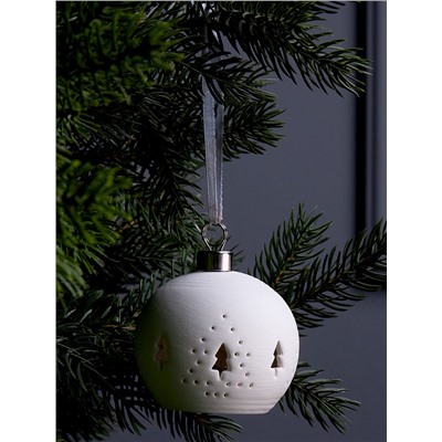 Ёлочный шар «Ёлочки», 6.9×6.9×5.9 см, 1 LED, керамика, от батареек LR44×2, свечение тёплое белое