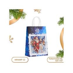 Пакет бумажный подарочный новогодний крафт «Дед мороз» 18×8×25 см