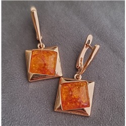 Серьги висячие янтарные, покрытие позолота, коллекция "Дубайское Золото", арт. 947.775