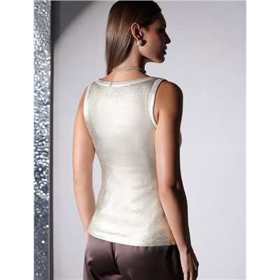 Топ в рубчик с широкими лямками с матовым покрытием металлик из хлопка с эластаном