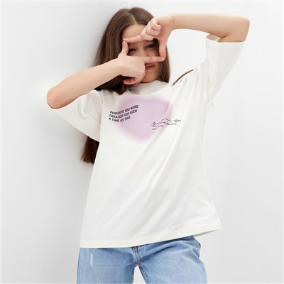 Футболка для девочки MINAKU: Exclusive print, цвет молочный, рост 122 см