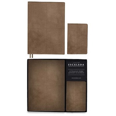 Подарочный набор Ежедневник недатированный А5+ 240стр. "ШЕВРЕТ СВЕТЛО-КОРИЧНЕВЫЙ" + обложка для паспорта 70558 Феникс