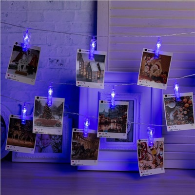 УЦЕНКА Гирлянда «Нить» с насадками «Прищепки», 4.5 м, IP20, прозрачная нить, 20 LED, 220 В, свечение синее