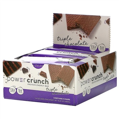 BNRG, Протеиновый энергетический батончик Power Crunch, оригинальная рецептура, тройной шоколад, 12 батончиков, 40 г (1,4 унции) каждый