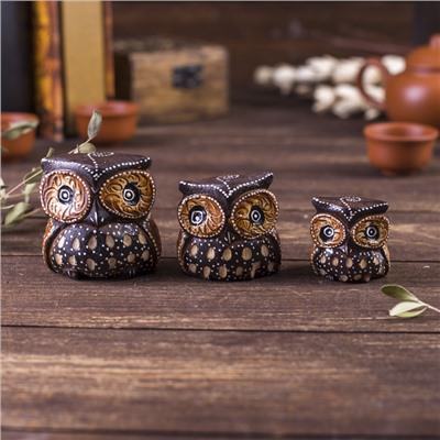 Сувенирный набор «Совы с точечным узором», 3 шт., 6×14×7 см, дерево