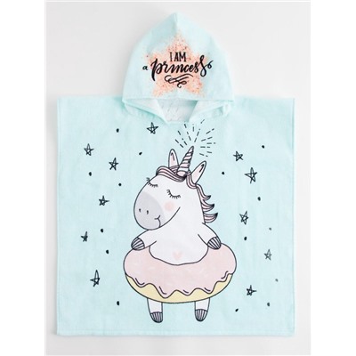 Полотенце - пончо детское махровое «Крошка Я. Единорог», 60×120 см, хлопок 100%, голубое