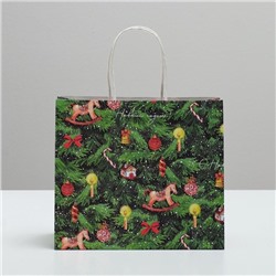 Пакет подарочный новогодний крафтовый «Новогодняя ёлочка», 22×25×12 см
