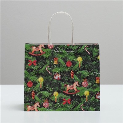 Пакет подарочный новогодний крафтовый «Новогодняя ёлочка», 22×25×12 см