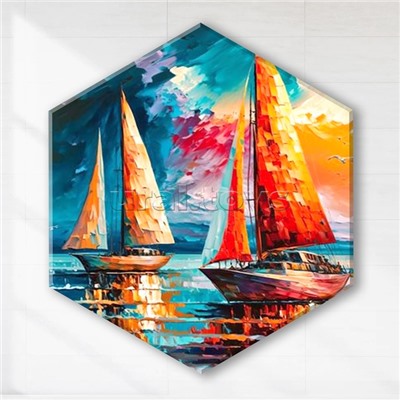 Картина по номерам 37х32 "Парусники на закате" с поталью Гексагон (28 цветов)