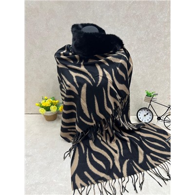 Мягкий палантин из кашемира с норковым воротником мультицвет