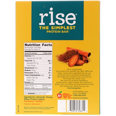Rise Bar, THE SIMPLEST PROTEIN BAR, Snicker Doodle, 12 Bars, 2.1 oz (60 g) Each